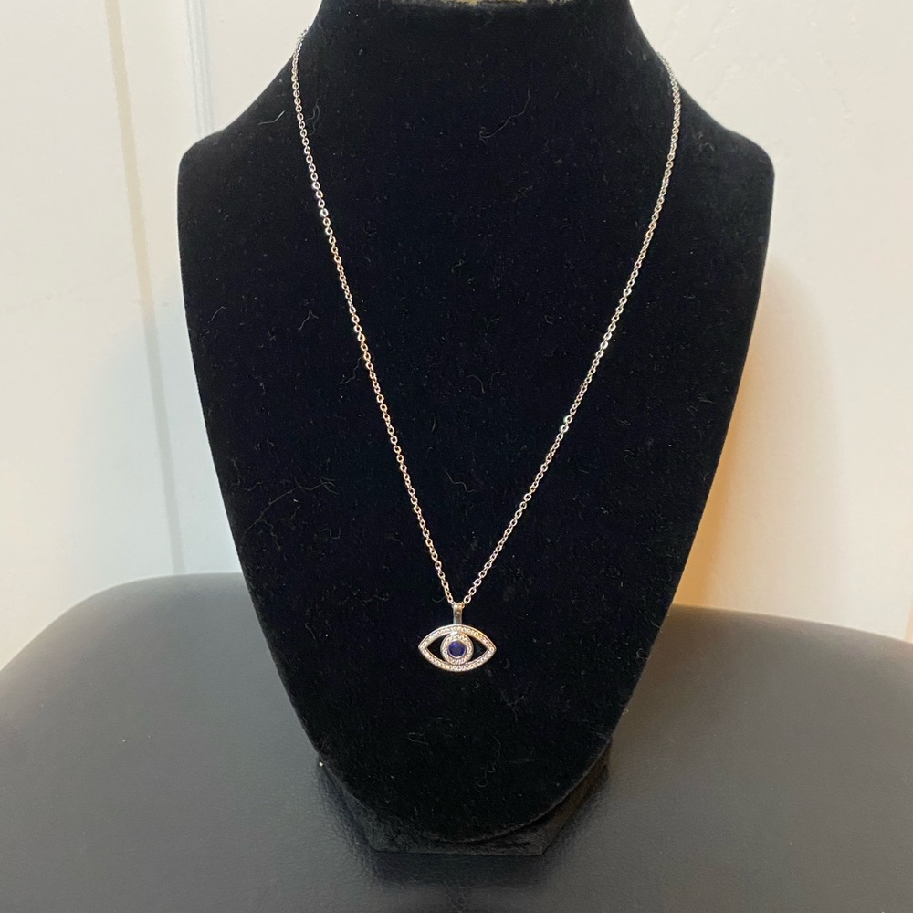 Stainless steel Silver Evil dark blue Eye Pendant Necklace